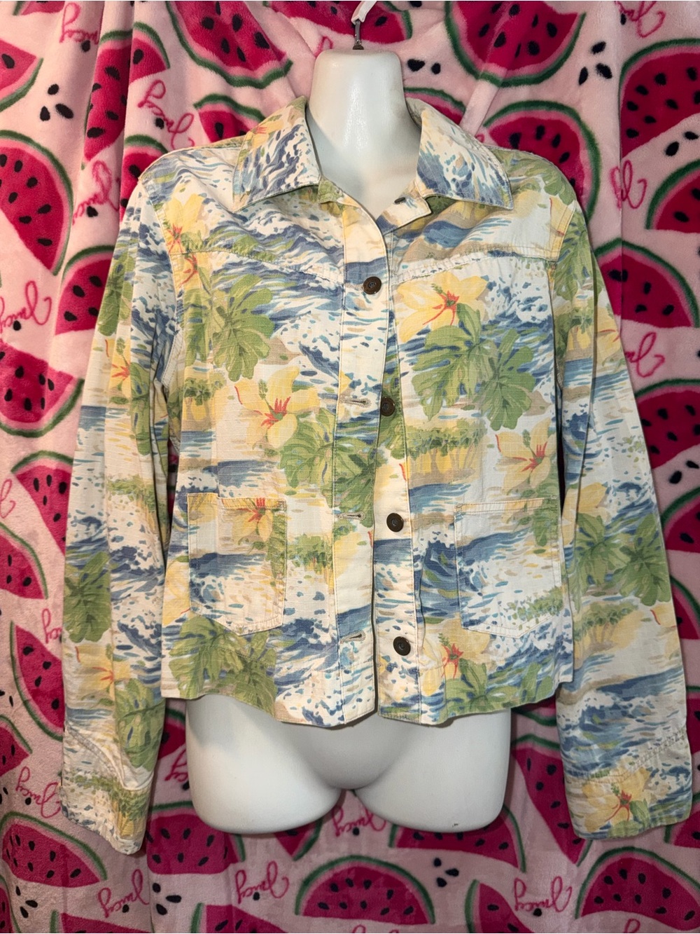 🌴 Liz Claiborne Tropical Print Button Up Jacket